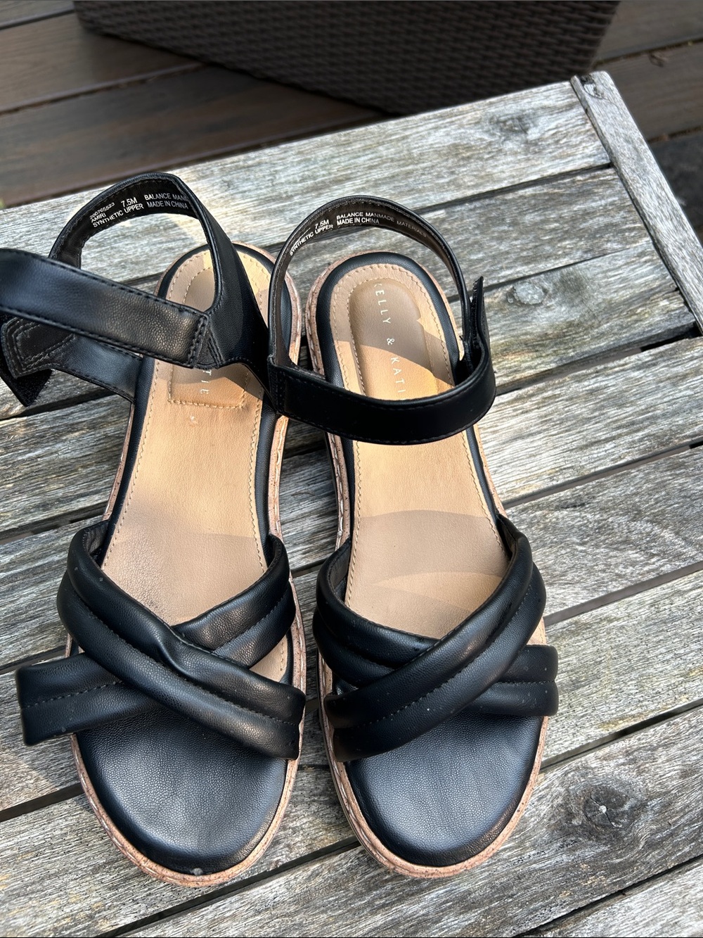 Kelly & Katie Black Crisscross Leather Platform Sandals